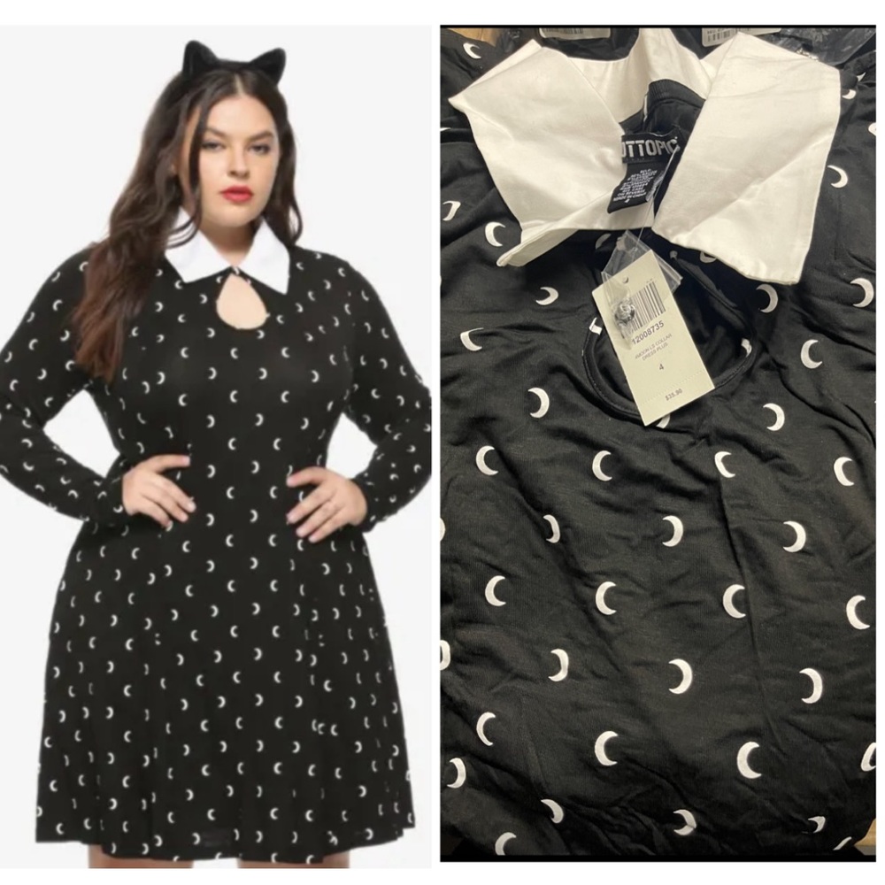 Hot Topic Moon Print Long-Sleeve Collared Dress
